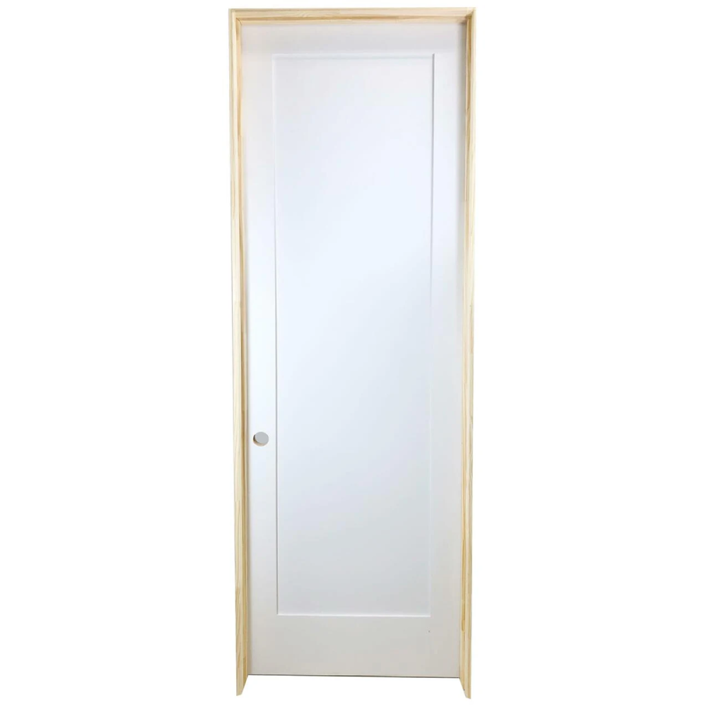 30 in x 80 in White 1-Panel Shaker Solid Core Primed MDF Prehung Interior Door